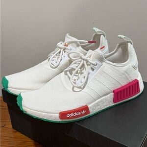 adidas Women’s White Sneakers with Pink & Teal Accents